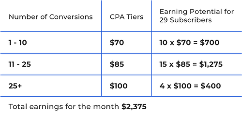 Example Affiliate Earnings Table